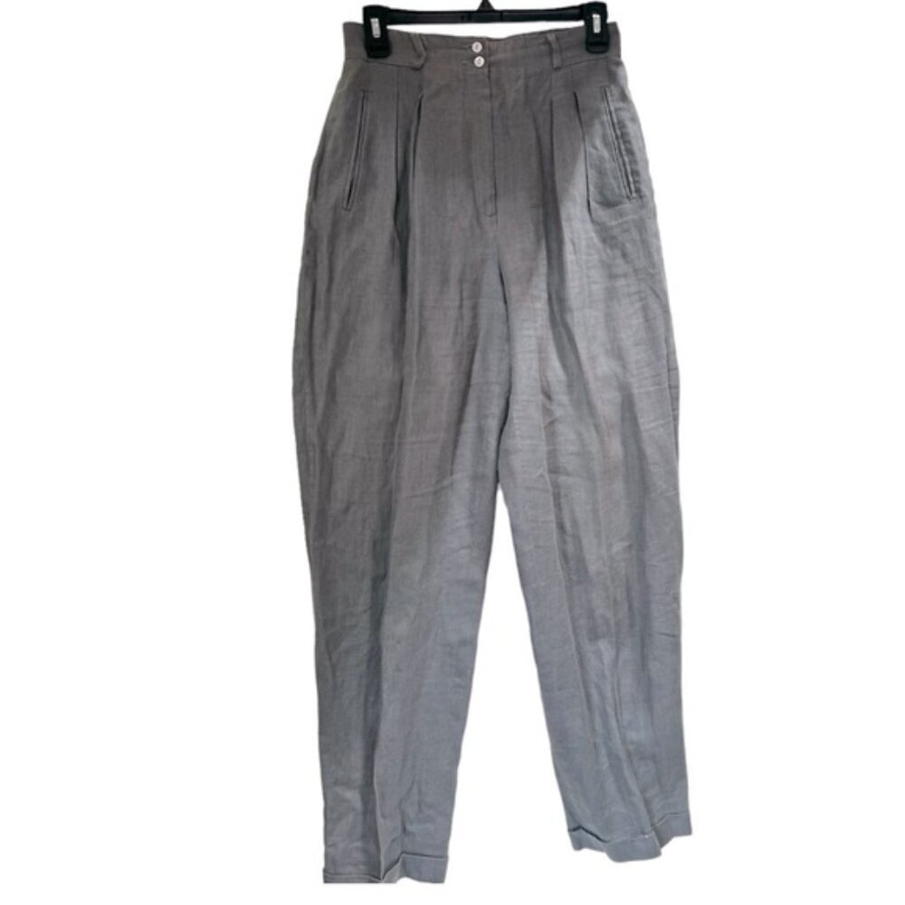 Liz Claiborne Vintage Linen High Waist Pants Cuffs Straight Tapered Leg Pockets